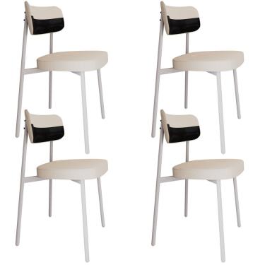 Imagem de Kit 04 Cadeiras Estofada Para Sala de Jantar Astrid Branco C01 Linho Palha Courino Preto - Lyam Decor