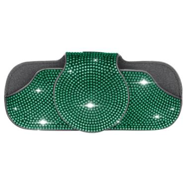 Imagem de Suporte de óculos de sol de carro com strass brilhante, estojo de óculos de couro PU com clipe para viseira de carro (verde)