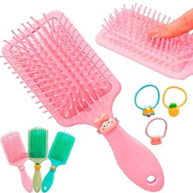 Imagem de Escova Raquete Mágica Para Desembaraçar Cabelos Cacheado Liso Crespo Ondulado Pente Almofada Massageadora + Elastico