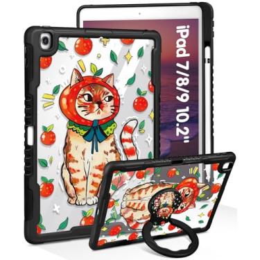 Imagem de Uppuppy Capa para iPad 9ª/8ª/7ª geração, para iPad Air 3/Pro 10.5 2017 – Mulheres meninas fofas com suporte para lápis e capa de suporte desenho de gato Kawaii feminino para iPad 9/8/7 gerações, Air3,