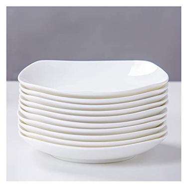 Imagem de Prato de serviço 10 peças pratos de jantar conjunto de louça de cozinha para pratos, prato de aperitivo, pratos de salada e sobremesa, forno de micro-ondas e lava-louças (branco) pratos (tamanho: 17