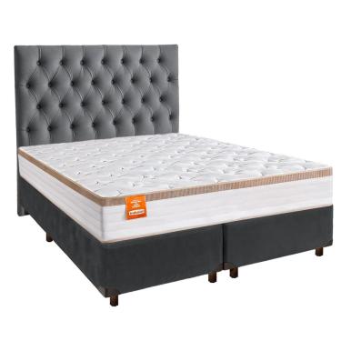 Imagem de Cama Box + Colchão Queen Molas Ensacadas Isis Real Inducol + Cabeceira Estofada