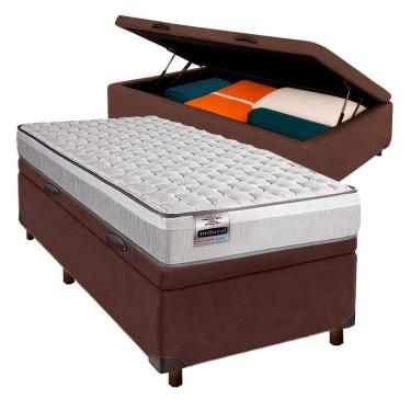 Imagem de Cama Box Bau Marrom Solteiro + Colchão Molas Ensacadas Hanover Inducol