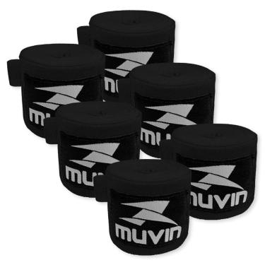 Imagem de Kit Bandagem Elástica 5 m Muvin com 3 Pares - Com Fechamento em Fecho de Contato e Alça para Polegar - Atadura de Proteção Para Mãos e Punhos - Faixa de Boxe - Muay Thai - Artes Marciais