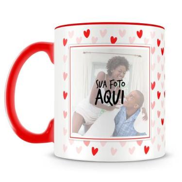 Imagem de Caneca Personalizada Corações - Vermelho com 2 Fotos de Sua Escolha - 