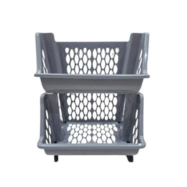 Imagem de Organizador Multiuso Cesto de Plástico c Rodinhas 2, 3 ou 4 andares Empilhável (Duplo Chumbo)