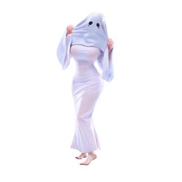 Imagem de YLXFHO Ghost Lady Resin Figure, White 3D Sexy Anime Girl Figure with Base for Computer Desks, Bookshelves, Halloween Decor, Housewarming Gift