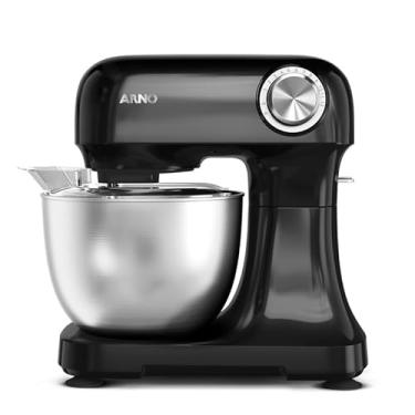 Imagem de Batedeira Arno Planetária Bake Easy KM10, 500W, Preta com Tigela Inox, 3,5L, 12 Velocidades, Transmissão Direta, 3 Batedores, Tampa Anti-Respingos e Design Compacto, 220V