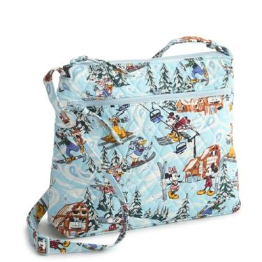 Imagem de Vera Bradley Bolsa tiracolo hipster de algodão premium com zíper original da Disney, Ski Weekend Mickey and Friends