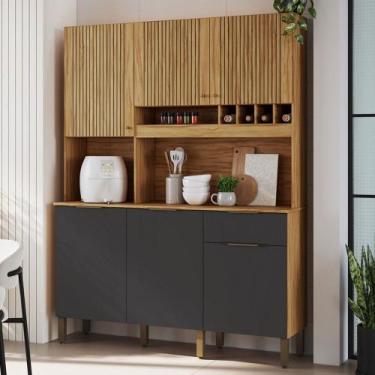 Imagem de Cozinha Compacta Moscato 6 Portas 1 Gaveta 100% Mdf Amêndoa/Chumbo - R