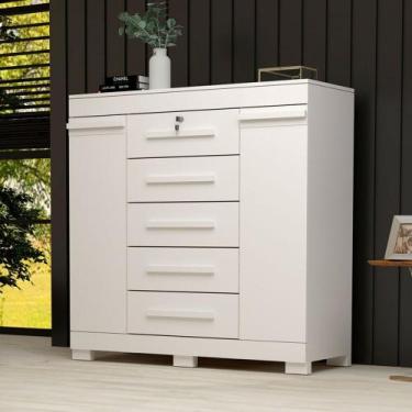 Imagem de Cômoda Diana 2 Portas 5 Gavetas 100% Mdf Branco - Acp Móveis, Branco