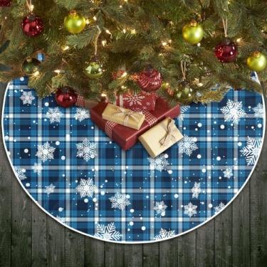 Imagem de Saia de árvore de Natal COWDIY Blue Buffalo Plaid 122cm