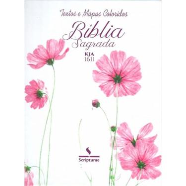Imagem de Bíblia Sagrada KJA 1611, Textos e Mapas Coloridos, Capa Flor Cosmos, Espiral, Sistema de Estudo por Cores, Concordância dos Evangelhos