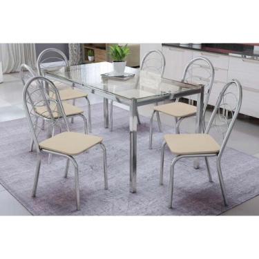 Imagem de Sala de Jantar Completa Reno c/ Tampo Vidro 150cm + 6 Cadeiras Holanda