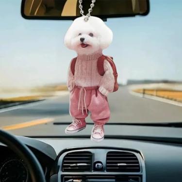 Imagem de 1 peça 2D chaveiro de carro de pelúcia acrílico pingente criativo cachorro feminino decoração carro acessórios interiores, B