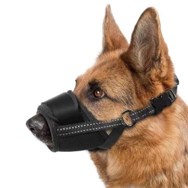 Imagem de Focinheira para cães de algodão respirável - Máscara anti-mordida preta tamanho G com alça para prevenção e treinamento de mastigação