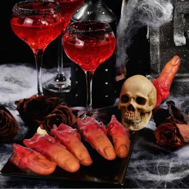 Imagem de Adereços de dedo ensanguentado de Halloween 5 peças realistas de dedos falsos sangrentos decorações de Halloween para brincadeiras de festa