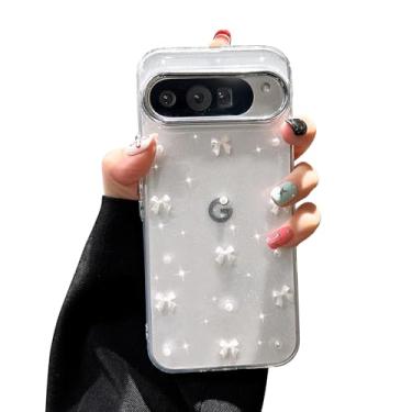 Imagem de EYZUTAK Capa para Google Pixel 7 Pro, capa de telefone com laço 3D com glitter fofo e brilhante com laço transparente design estético capa protetora fina macia durável TPU transparente para mulheres