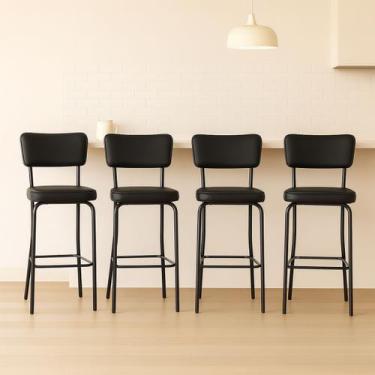 Imagem de Conjunto 4 Banquetas Olivia Altura 73cm para Bar e Cozinha Preta com A