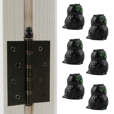 Imagem de UFURMATE 6 peças de cabeça de dobradiça para decoração de casa, dobradiça magnética preta de coruja decorativa enfeite de Halloween criativo animal dobradiças ímãs de cabeça ornamentos (coruja)