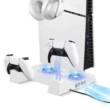 Imagem de TECTINTER for PS5/Pro/Slim Stand and Cooling Station,3-Level PS5 Cooling Station,Charger for PlayStation 5&Edge Controller,Design for PlayStation 5/Pro/Slim Disc&Digital-White