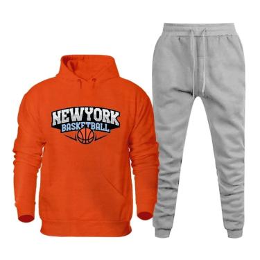 Imagem de Cojunto de Moletom Masculino Plus Size Estampa New York Blusa Com Capuz e Calça Cordao Ajustavel