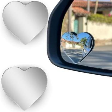 Imagem de 2 peças de espelhos de ponto cego de carro em forma de coração - espelho retrovisor convexo grande angular ajustável, ajuste universal removível para carros, SUVs, acessórios de segurança e decoração