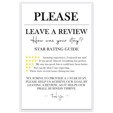 Imagem de Deixe uma placa de avaliação - Cartão de solicitação de feedback laminado de 10 x 15 cm para aluguel de férias, Air BnB, hotel e negócios, inclui 4 pontos adesivos sem danos