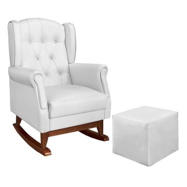 Imagem de Poltrona De Amamentação Com Balanço Letícia Pé Canoa E Puff Corino Branco - Phoenix Baby Corino Branco