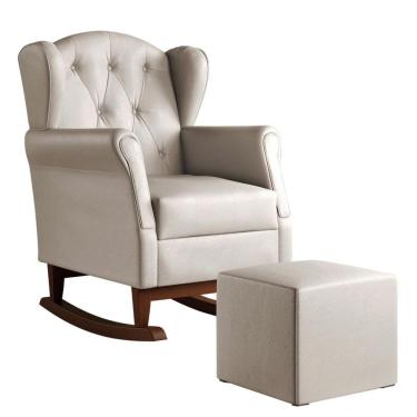 Imagem de Poltrona De Amamentação Com Balanço Letícia Pé Canoa E Puff Corino Bege - Phoenix Baby Corino Bege