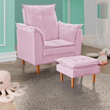 Imagem de Poltrona De Amamentação Com Puff Quarto De Bebê Liz Suede Cor:rosê