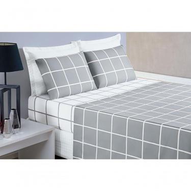 Imagem de Jogo De Cama Com Lençol De Cima 200 Fios Austin Queen 04 Peças - Cinza