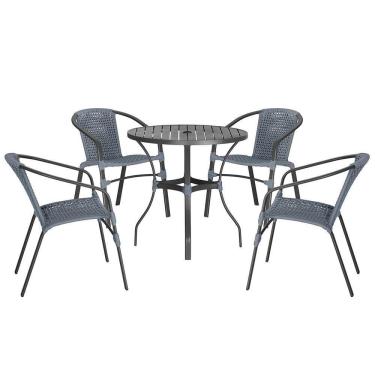 Imagem de Jogo 4 Cadeiras Corda Nautica E Mesa Tampo Ripado Varanda Prata