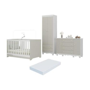 Imagem de Quarto de Bebê Completo Berço Americano 3 em 1 Colchão Dengo Multimóveis Mp4612 Branco/off White
