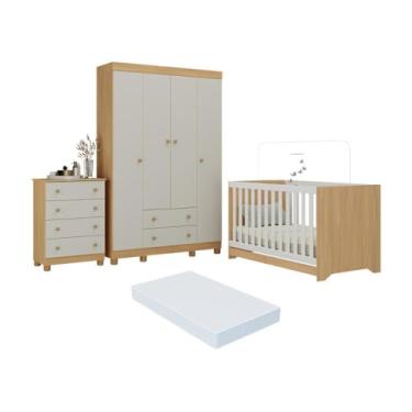 Imagem de Quarto de Bebê Completo Berço Americano 3x1 Colchão Allegra Multimóveis Mp4602 Madeirado/off White