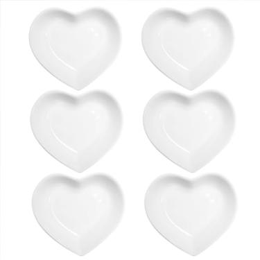 Imagem de Pirhosigma 6 peças de porcelana em forma de coração branco para molho de soja, tigelas de imersão de cerâmica, 50 ml para jantar, assar, churrasco e cozinhar
