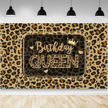 Imagem de AIBIIN Pano de fundo feminino Happy Birthday Queen com estampa de leopardo, selva safári, estampa de guepardo, 20, 30, 40, 50, 60, 70 anos, decoração de festa de aniversário, adereços para cabine de