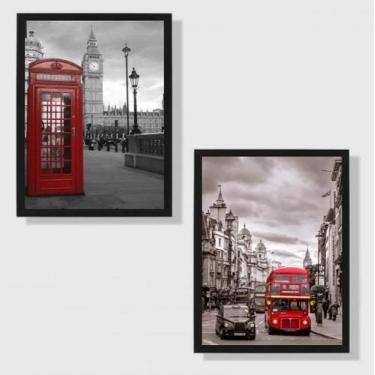Imagem de Kit 2 Quadros Fotografias Londres 45X34Cm Moldura Preta - Quadros On-L