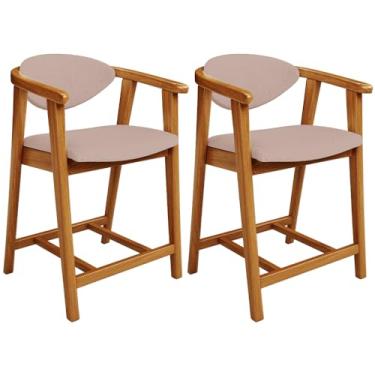 Imagem de Kit 02 Banquetas Baixa Para Cozinha Sala Jantar Bancada Cecília L02 Linho Rosê - Lyam Decor