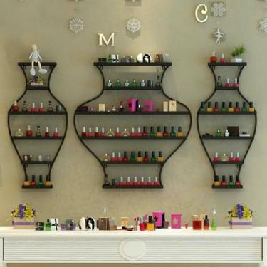 Imagem de ZDJZMGZ Prateleiras de armazenamento de esmalte montadas na parede, rack de exibição de esmalte de metal de 5 camadas, prateleira de armazenamento de óleo essencial, loja de salão de unhas, prateleira
