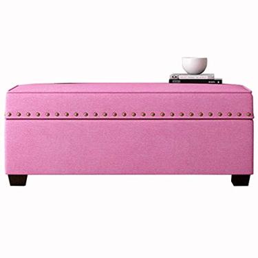 Imagem de Banqueta de sofá banco de linho estofado assento estofado cobertura articulada madeira maciça sapato banco peso 150 kg 100 x 40 x 40 cm (cor: Rosa)