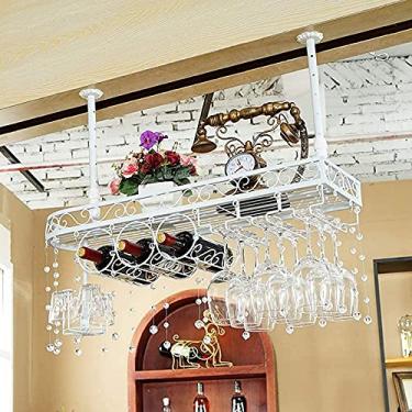 Imagem de GAORUIFENG Suporte de copo de vinho europeu industrial pendurado prateleiras flutuantes prateleiras de vinho prateleira de metal taça de ferro (com pingente de cristal)