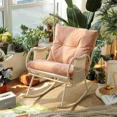 Imagem de Cadeira de balanço estofada com encosto alto, berçário interno para sala de estar, cadeiras de balanço modernas confortáveis para sala de estar/quarto/berçário