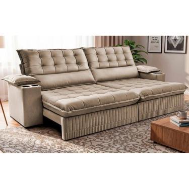Imagem de Sofá Retrátil E Reclinável 3,10m Molas Ensacadas Dream. Velusoft Cama Inbox Bege