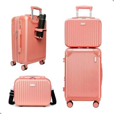 Imagem de Kit Conjunto Mala e Frasqueira Necessaire de Bordo para Viagem 10Kg, Rodinha Dupla 360°, Cadeado TSA, Rígida, Expansiva e Reforçada, Ideal para Avião (Rosa)