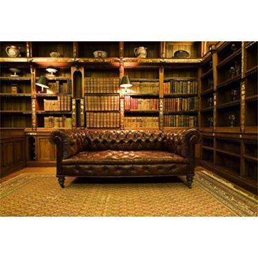 Imagem de Leyiyi Fundo de fotografia de 2,4 m x 2 m Vintage Estudo Fundo Royal Luxo Prateleira Moldura Escritório Tapete 3D Sofá de Couro Castelo Retrô Livros Capa Dura Lanterna de Curio Antigo Retrato Vinil Estúdio Adereço