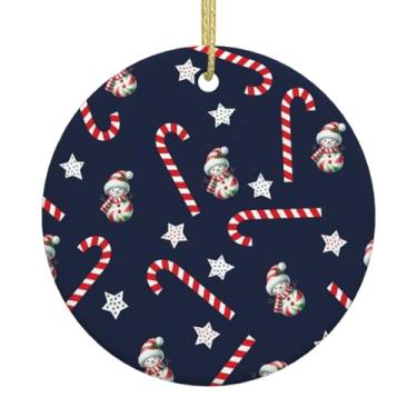 Imagem de Boneco de neve, bengala doce, enfeites de cerâmica de Natal para homens, mulheres, casais, pais, amigos, presente, arte de férias, ornamentos de Natal, decoração de interiores de carro, enfeite de