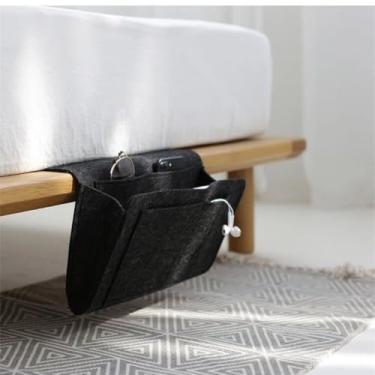 Imagem de 1 bolsa organizadora de feltro para pendurar na parede, suporte de parede com 6 bolsos, para controle remoto, telefone, lenços, sofá, cadeira, preto