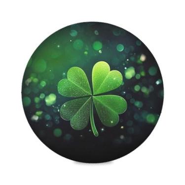 Imagem de Blueangle Jogo americano redondo trevo verde conjunto de 6 tapetes de mesa de poliéster, fácil de limpar, resistente ao calor, limpável, para mesa de jantar (33)