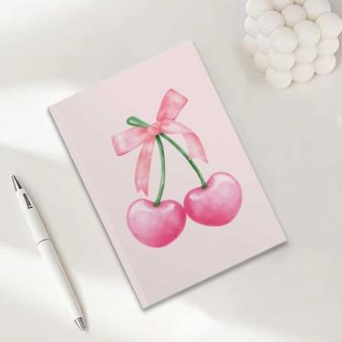 Imagem de Caderno rosa com laço cereja, caderno A5 para anotações de escritório, agenda de 21 x 14,7 cm, agenda, diário de viagem